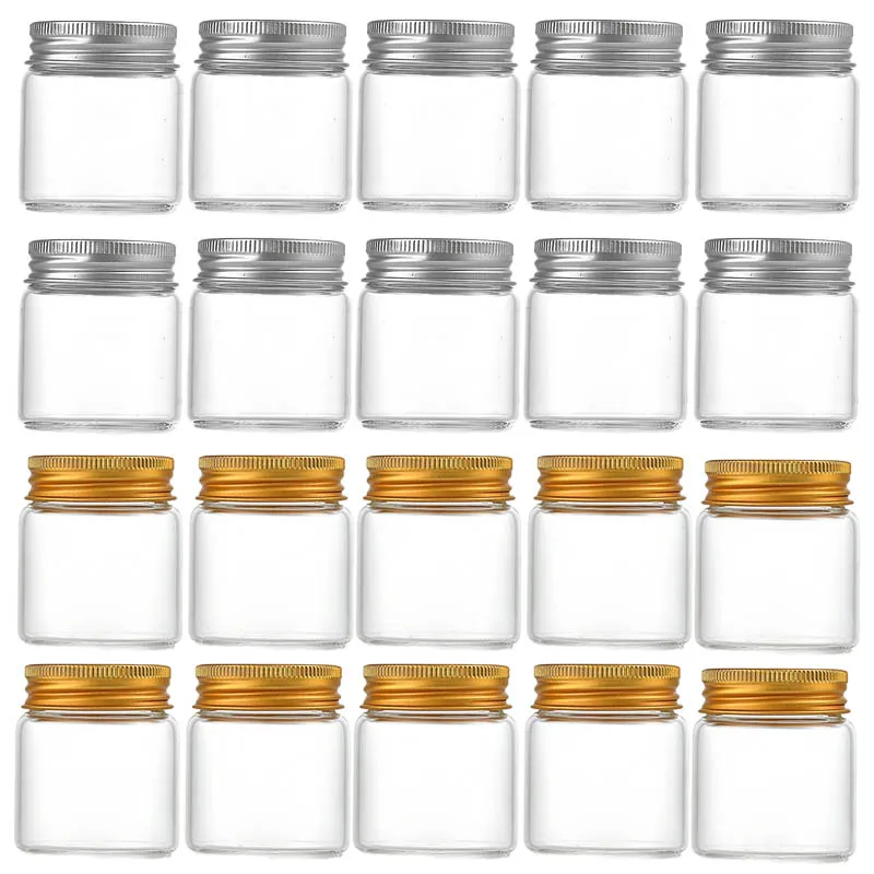 20Pcs 50ml Small Glass Jars With Aluminum Lids Medicines Can Food Sealed Container Candy Packing Jar Household Kitchen Bottles