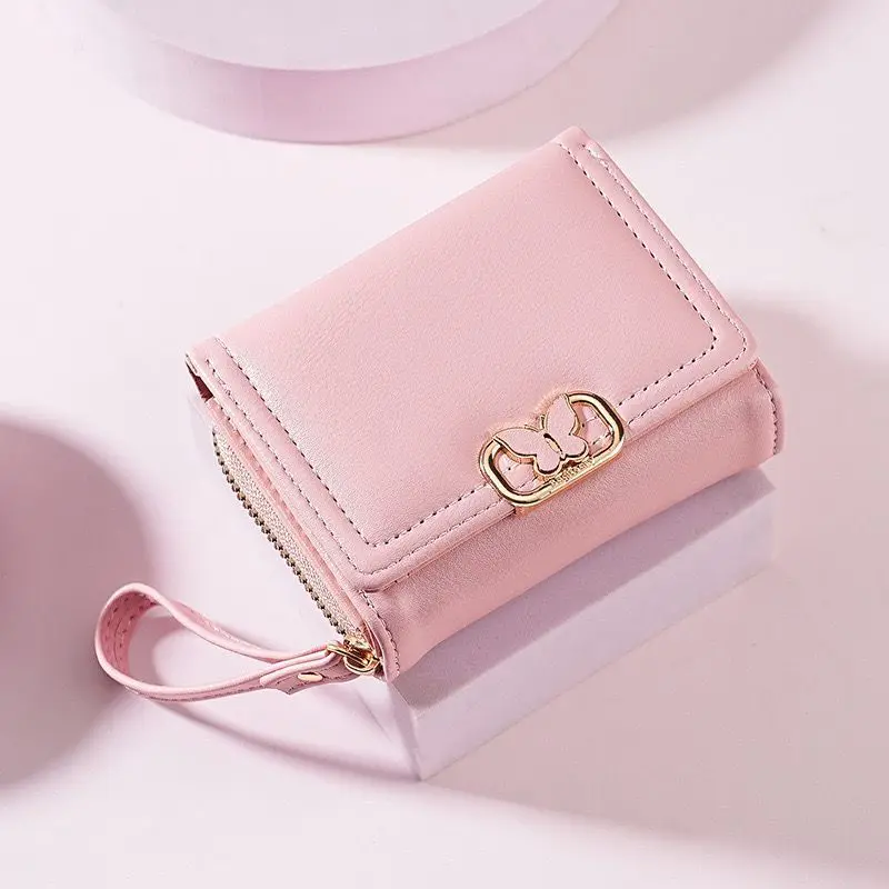 New Women's Leather Wallet Small Fresh Bow Korean Version Folding Short Change Bag Multiple Card Slots Cute Wallet