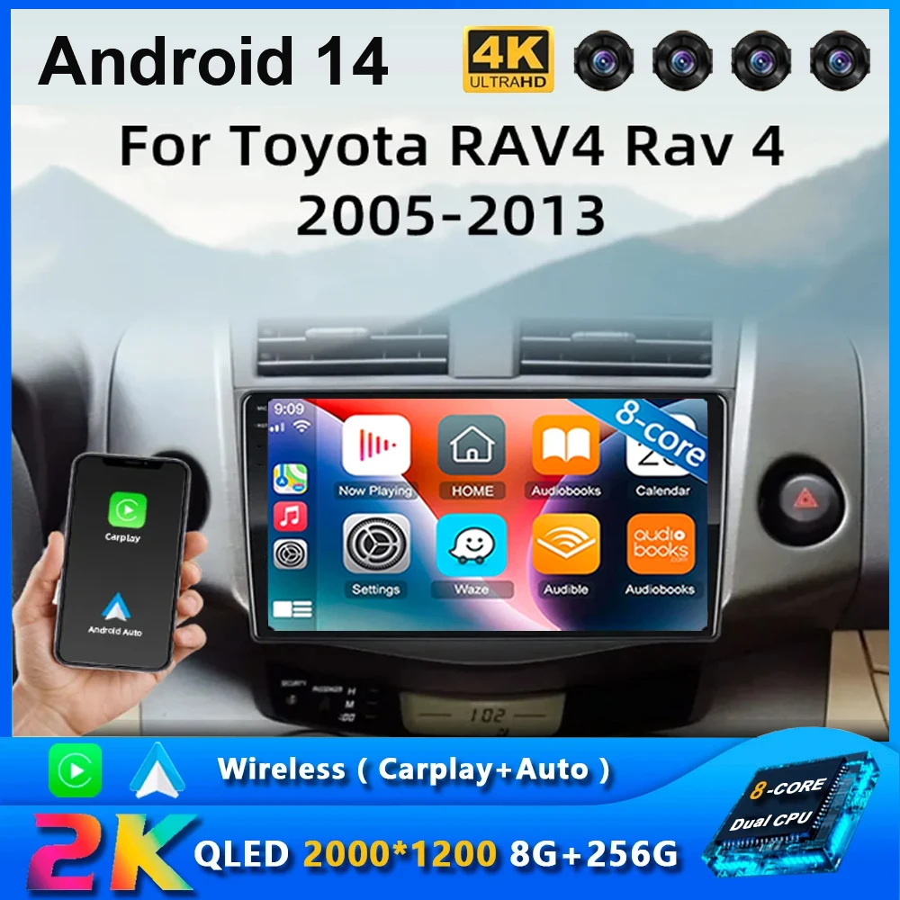 

Android 14 Carplay Car Radio For Toyota RAV4 Rav 4 2005 2006 2007 - 2013 Navigation GPS Multimedia Player Stereo WiFi+4G BT DSP