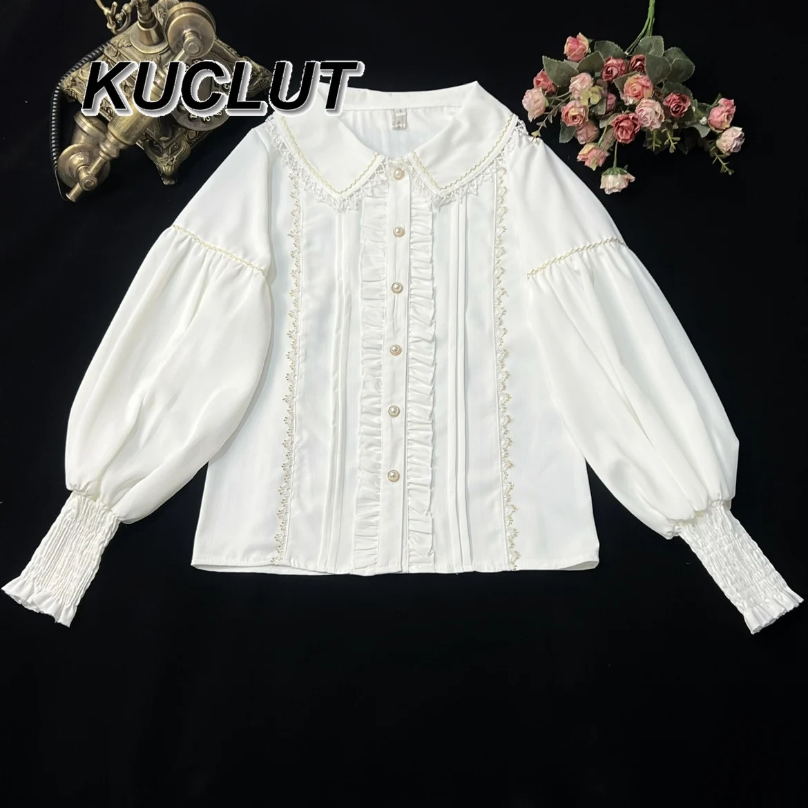 Lolita Style Sweet Doll Collar Long-sleeved Shirt Retro 2025 New Spring Autumn Women's Tops Fashion Elegant Casual Blouse