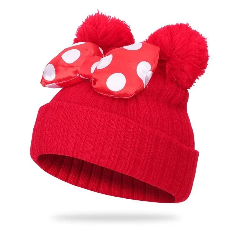 Disney Minnie Mouse Beanies Knitting Hat Women Cute Warm Fashion Y2k Girls Kawaii Creativity Kids Winter Cartoon Headwear Cap