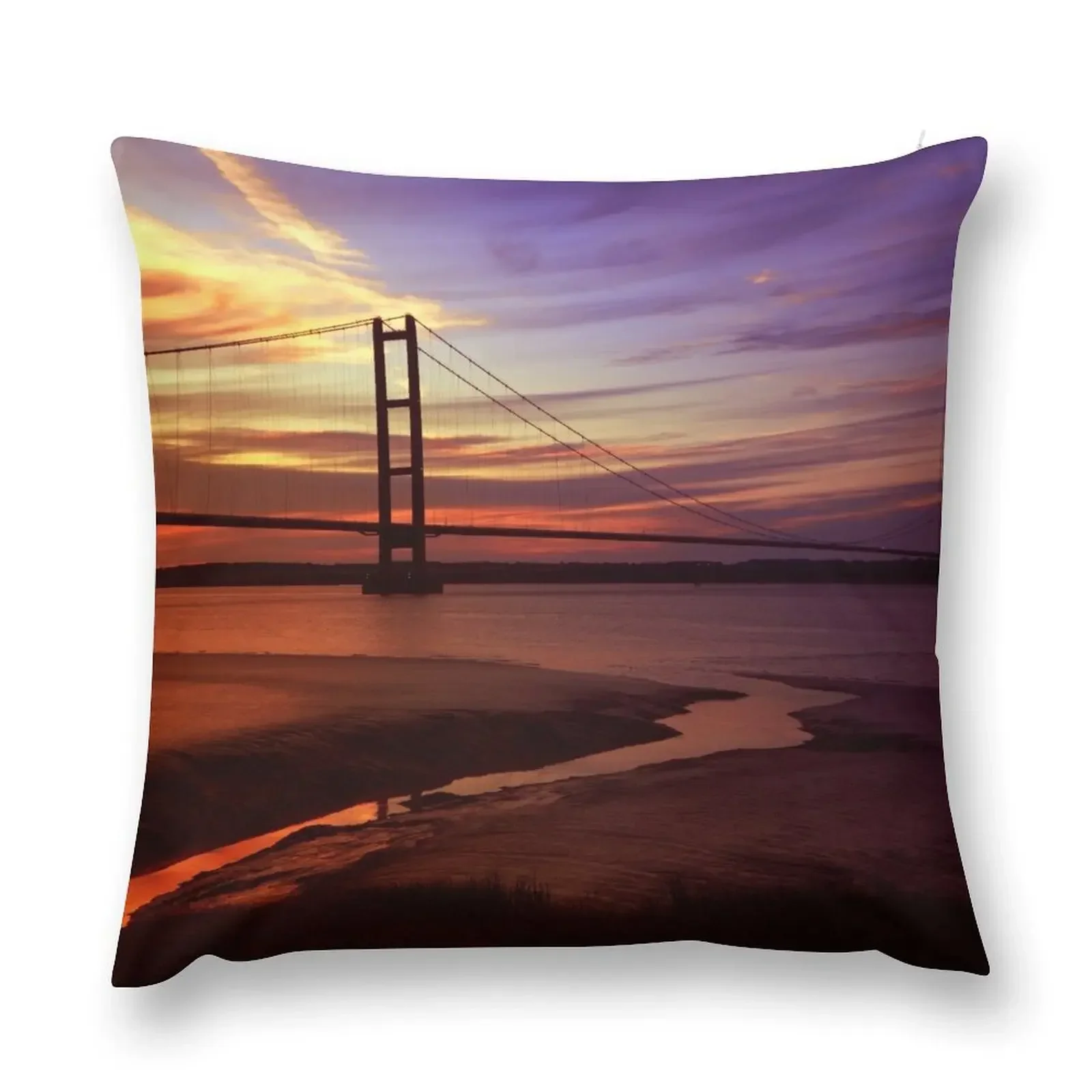 

Fiery Sunset Silhouette: Humber Suspension Bridge Throw Pillow Pillowcases Bed Cushions Room decorating items pillow