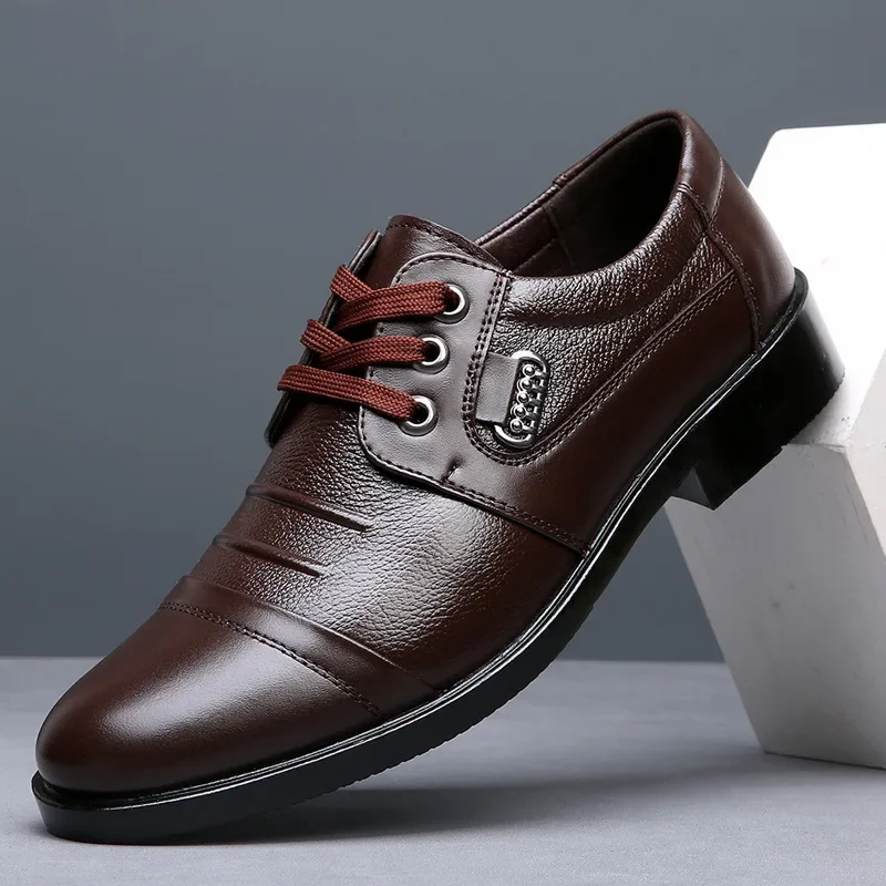 Men's Genuine Cow Leather Shoes Business Casual Shoes With Triple-Stitched Soles For Middle-Aged And Elderly Men