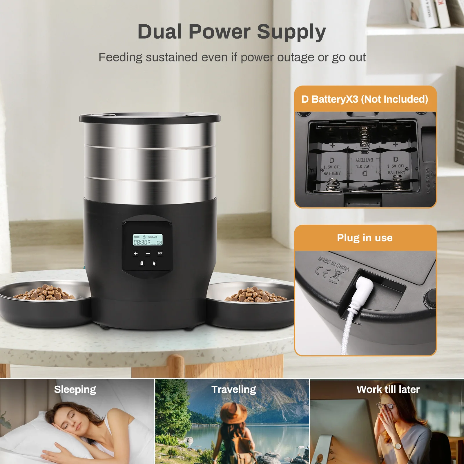4.5L Button WiFi Automatic Cat Feeder Includes Two Stainless Steel Bowls Smart Pet Cat and Dogs Food Dispenser Feeder Pet Feeder