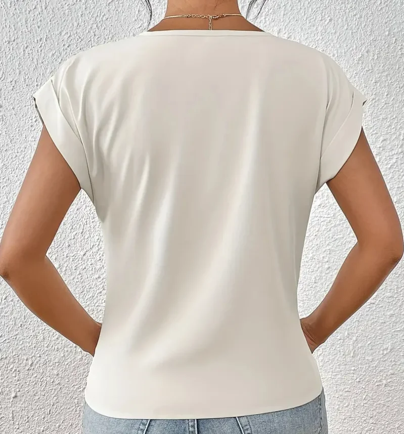 Camisetas Tees Kleidung Schwarz Weiß V-Ausschnitt Damen T-Shirt Neues Sommer Einzigartiges Kurzarm-T-Shirt Damen Tops Damenbekleidung Q5593 – Detail 12