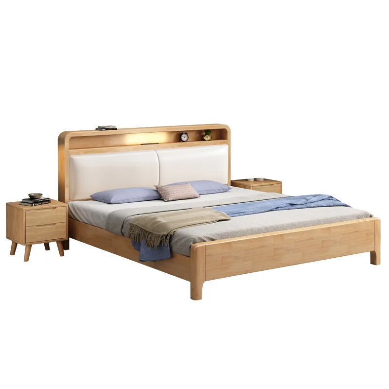 Nordic modern simple solid wood bed double master bedroom tenon and mortise structure