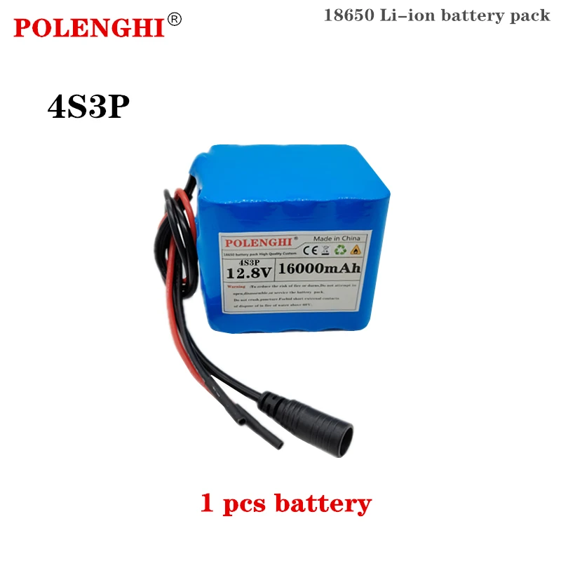 POLENGHI-Batterie 18650 4S3P, 12.8V, 16Ah, BMS, adaptée aux bateaux électriques, alimentation sans interruption 12V, chargeur 16.8V