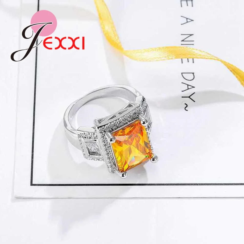 New Fashion Square Cut Yellow Stone Jewelry Ring Trendy Fine Casual Party Wear Anel AAA CZ Stone 925 Sterling Silver