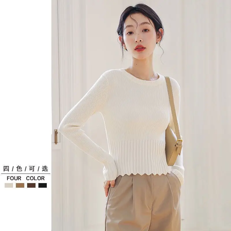 

Свитер с круглым вырезом для женщин, новинка 2025, весенняя тонкая трикотажная базовая рубашка