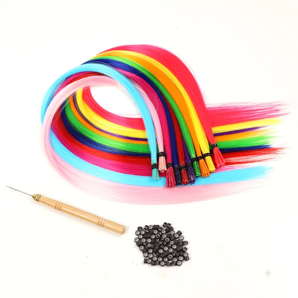 Synthetic 10 Colored I-Tip Rainbow Color 22inch Hair Extensions 100Strands/Pack Women's High Temperature Fiber Wig Accessories