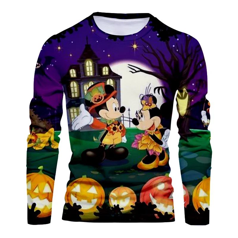 Unisex Langarm T-Shirt Mickey modisch und bequem Halloween Cartoon lässig Langarm T-Shirt 2024 neu