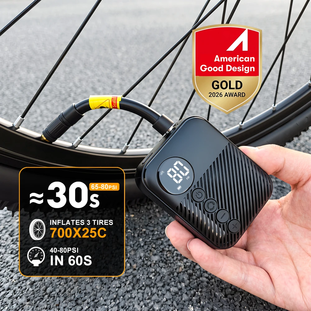 Carsun [2026 Good Design Gold Award] Rechargeable Mini Air Compressor Digital Tire Gauge Fast Inflation Bike Motorcycle Tires