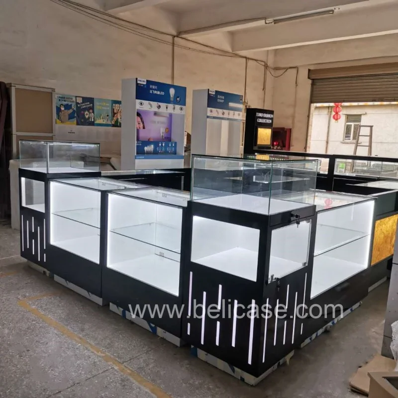 Custom. Custom Mall Kiosk for Jewelry Wooden Jewelry Display Led Light Luxury Jewelry Kiosk for Mall