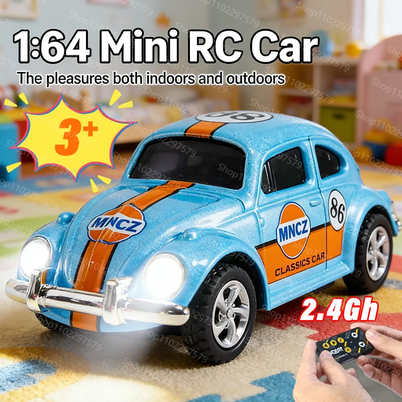 새로운 1:64 미니 합금 RC 자동차 2.4G 리모컨 비틀 합금 장난감 자동차 긴 배터리 수명 지능형 책상 장식 선물 어린이 장난감
