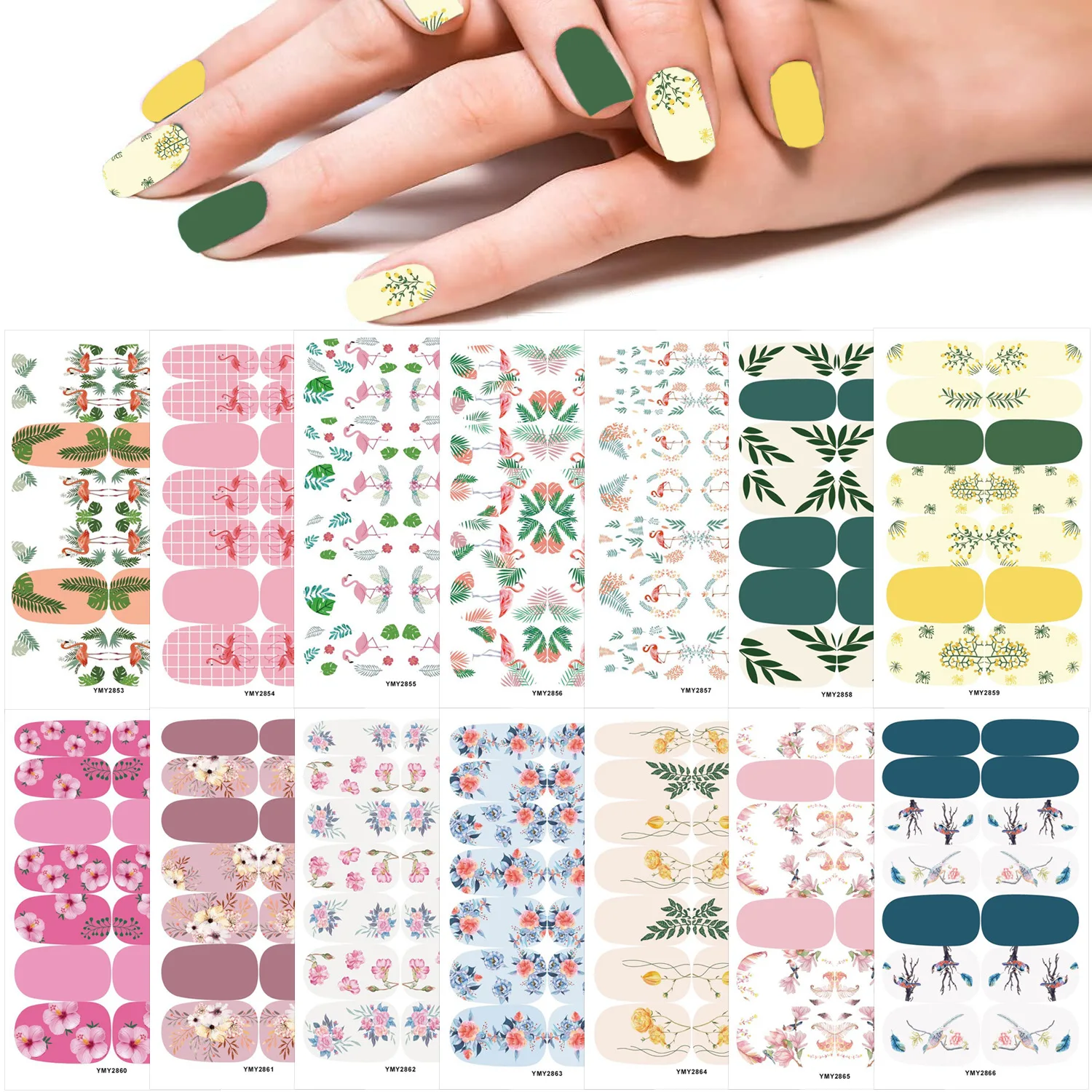 Baking Free 14 Tips Forest Series Nail Art Accessories Stickers Nail Stickers Cartoon Flamingo and Flowers Nail Stickers