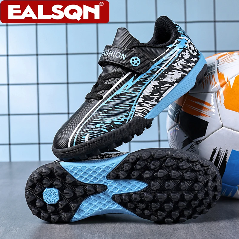 Children's Football Shoes Youth Boys TF Turf Soccer Cleats Hook&Loop PU Leather Non Slip Lightweight Sneakers For Outdoor Sport