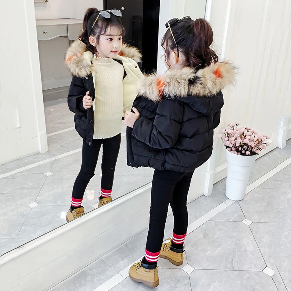 Chaqueta de algodón para bebé, traje de nieve de felpa con capucha de piel sintética para niñas y niños, abrigo acolchado cálido de lana gruesa, prendas de vestir de invierno para niños