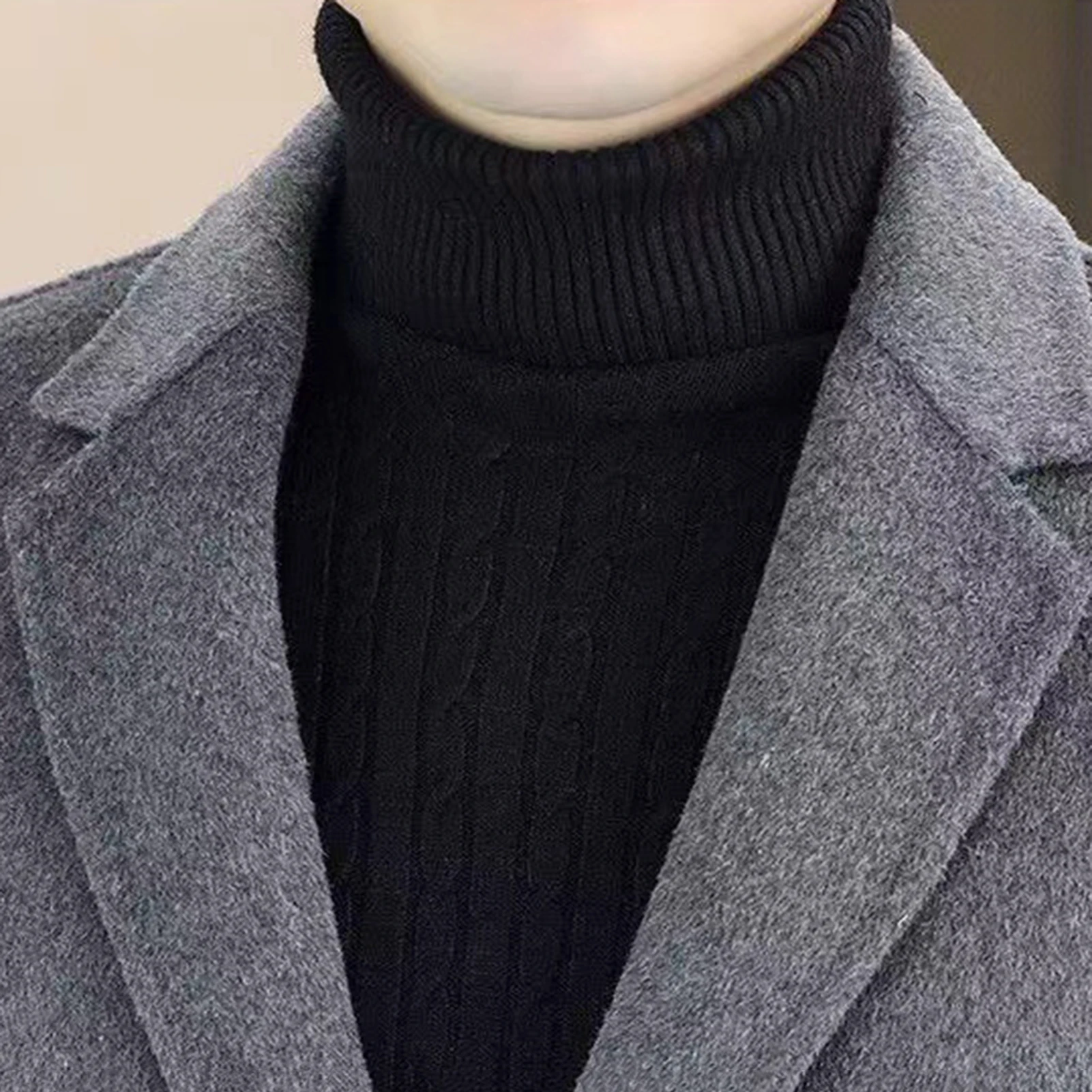 2024 Spring Autumn New Long Cotton Coat New Wool Blend Pure Color Casual Business Fashion Men\'s Clothing Slim Windbreaker Jacket