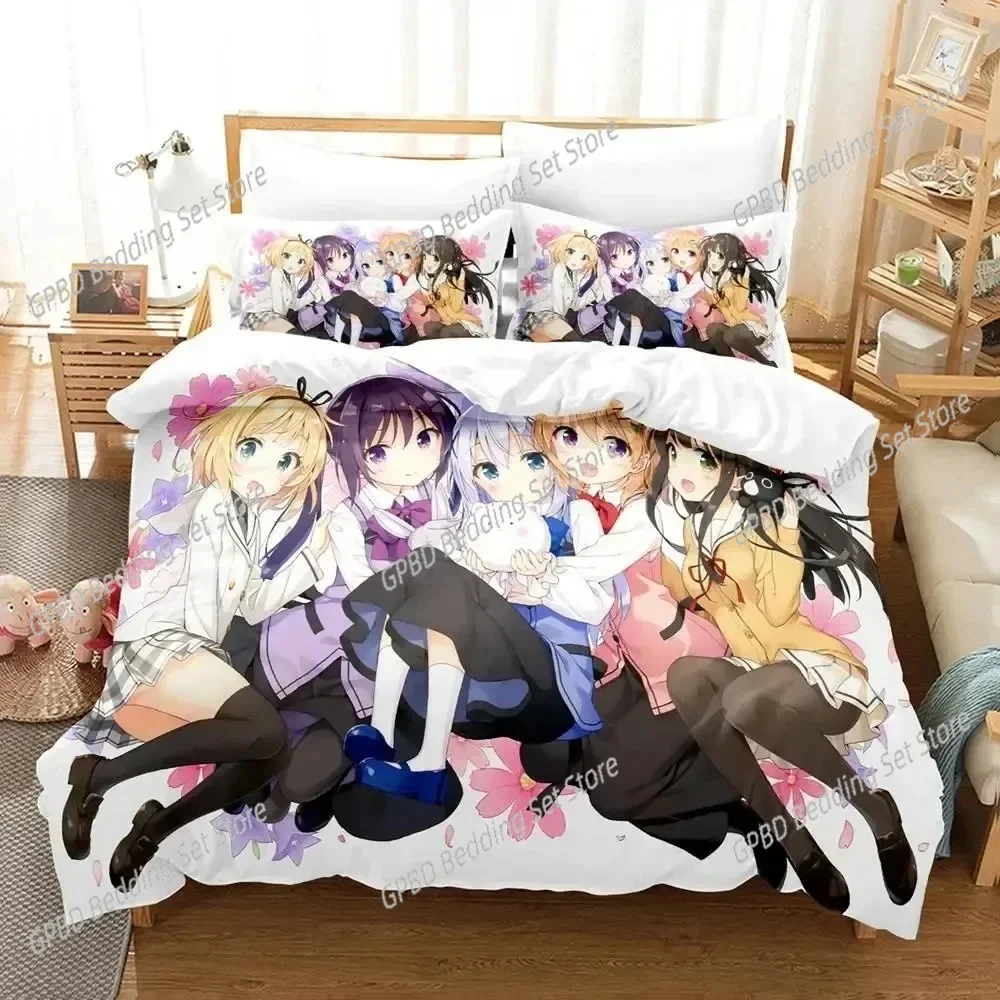 Anime Is the Order a Rabbit Bedding Set Duvet Cover Bed Set Quilt Cover Pillowcase Comforter king Queen Size Boys Adult