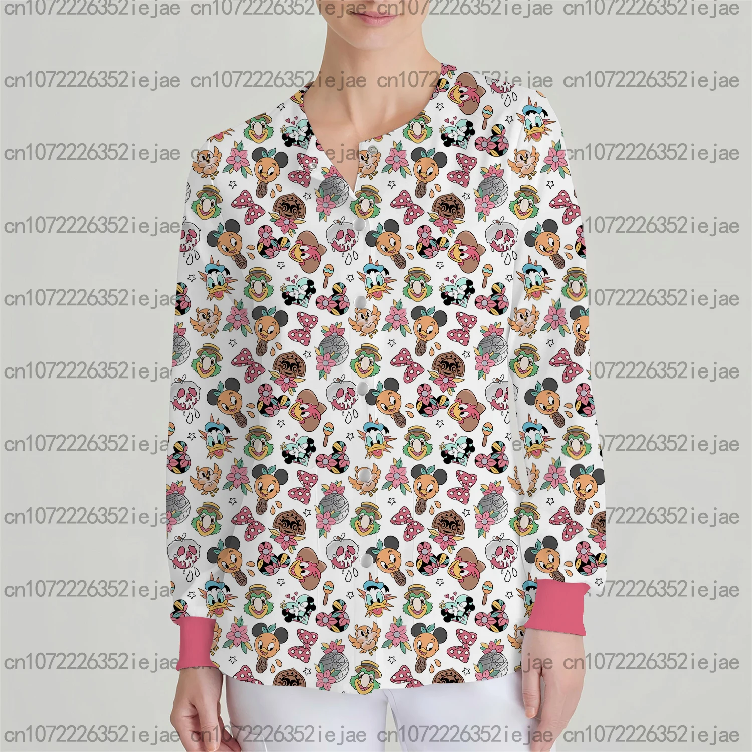 سترة نسائية جيب بأكمام طويلة بلوري سترة ديزني الجديدة ميكي ماوس مطبوعة برسوم كارتونية لمتجر الحيوانات الأليفة سترة عمل للركاب