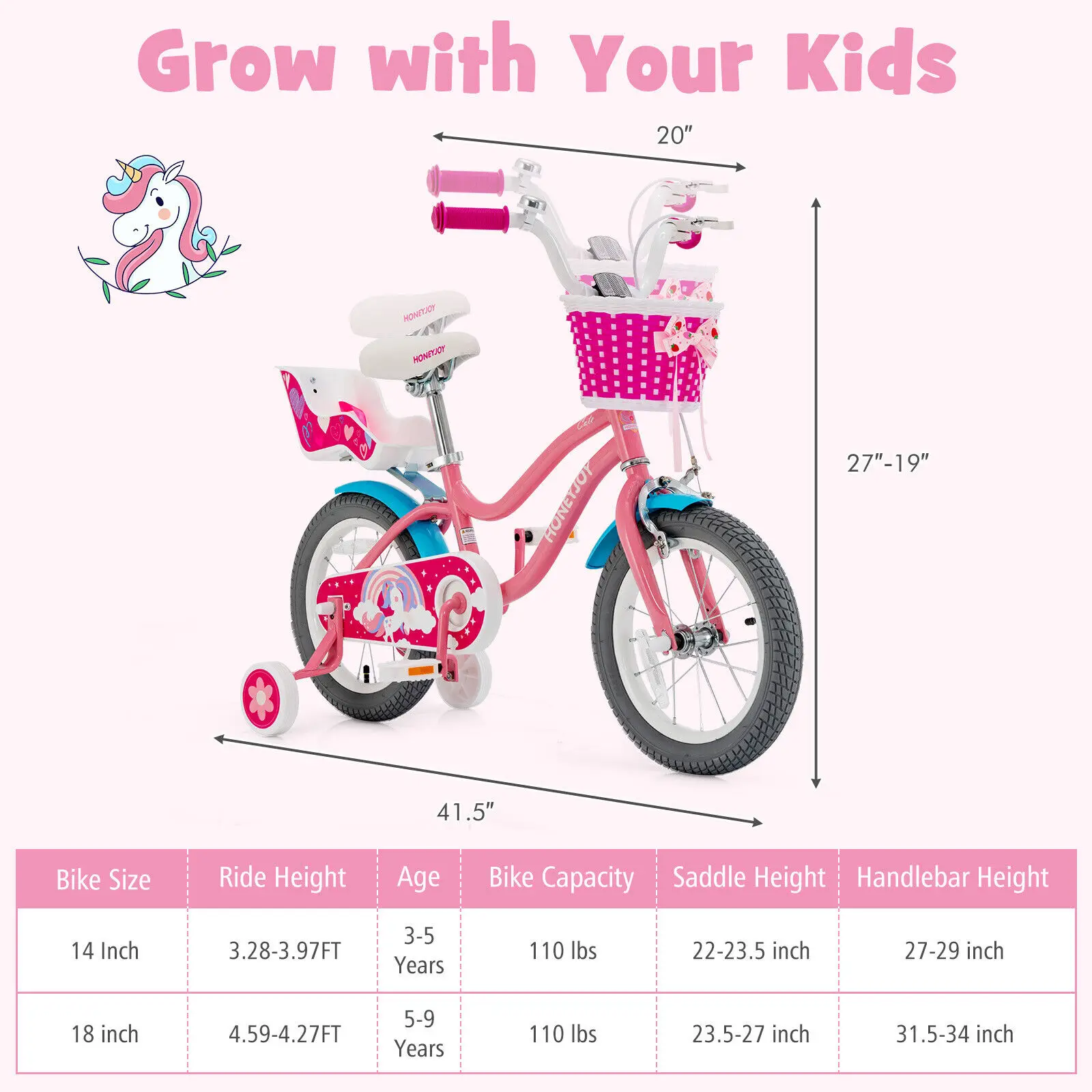 Babyjoy 14 Inches Kids Bicycle w/Training Wheels & Basket for Boys & Girls Age 3-5 Years