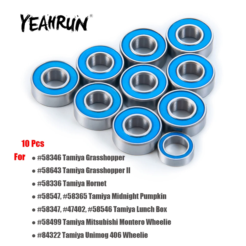 YEAHRUN 10Pcs Metal Wheel Hubs Axle Blue Sealed Bearing Kit for Tamiya Grasshopper Lunchbox Hornet 1/10 RC Car Model Parts