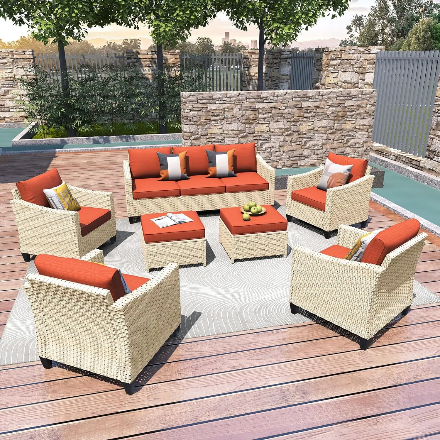 

Wicker Patio Outdoor Conversation Set Sectional Sofa with Cushion and Ottomans for Garden, Poolside, Backyard