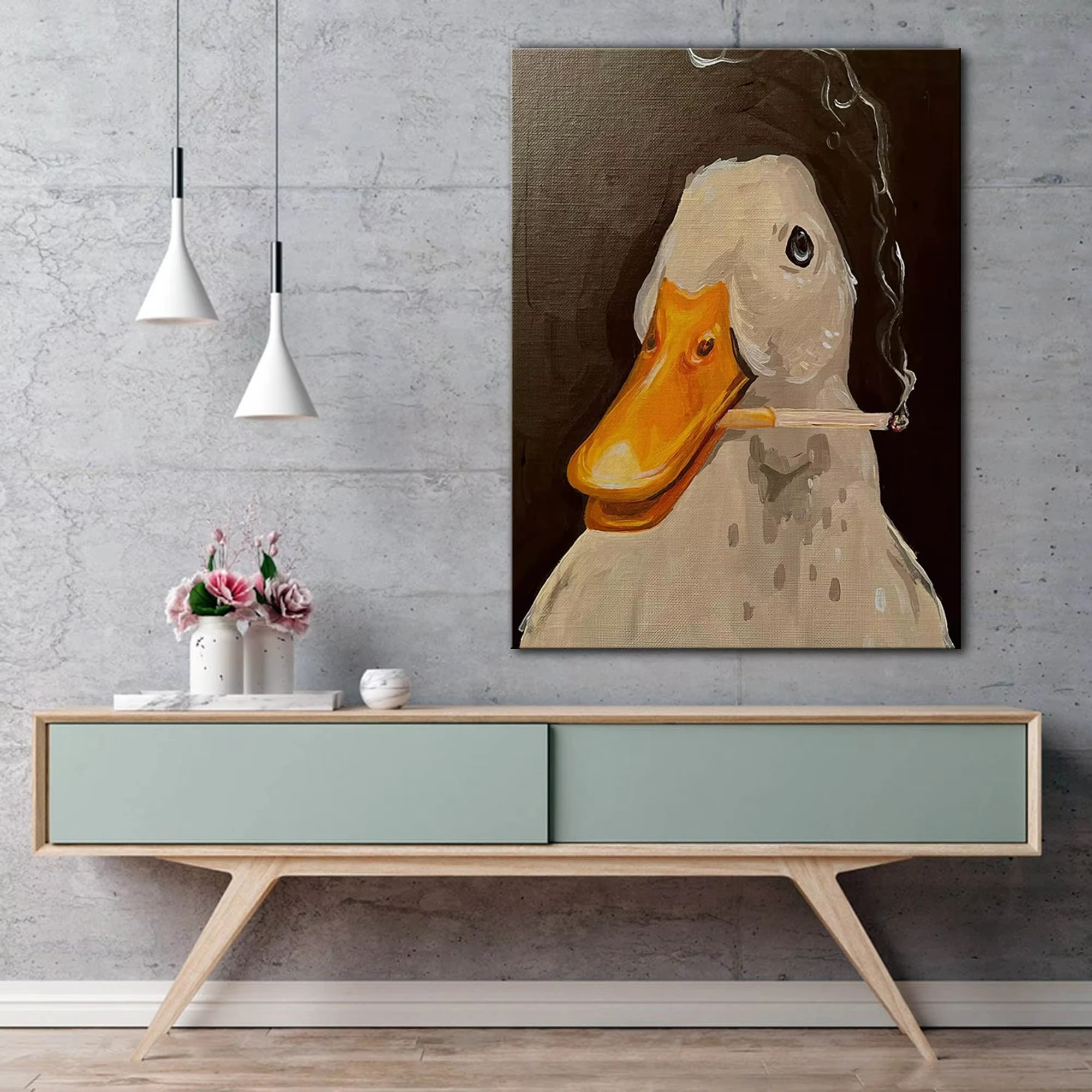 بطة متعة التوضيح قماش جدار الفن اللوحة الإبداعية التدخين بطة المشارك وطباعة صور لغرفة المعيشة ديكور المنزل #3