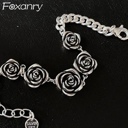 FOXANRY Vintage Punk Rose Flower Chain Bracelet Charm Women Girl New Fashion Creative Geometric Handmade Party Jewelry Gifts