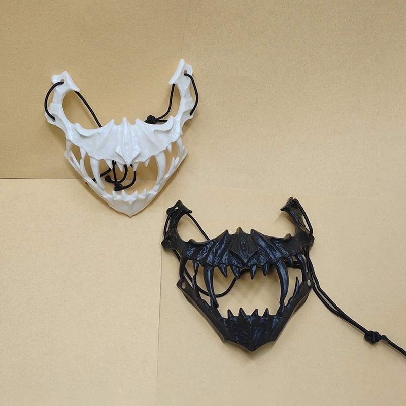 パーティー スカルマスク 長い歯 悪魔 スケルトン ハーフフェイスマスク 狼 龍 虎 恒久鬼 水鬼マスク コスプレ ハロウィン コスチューム 小道具
