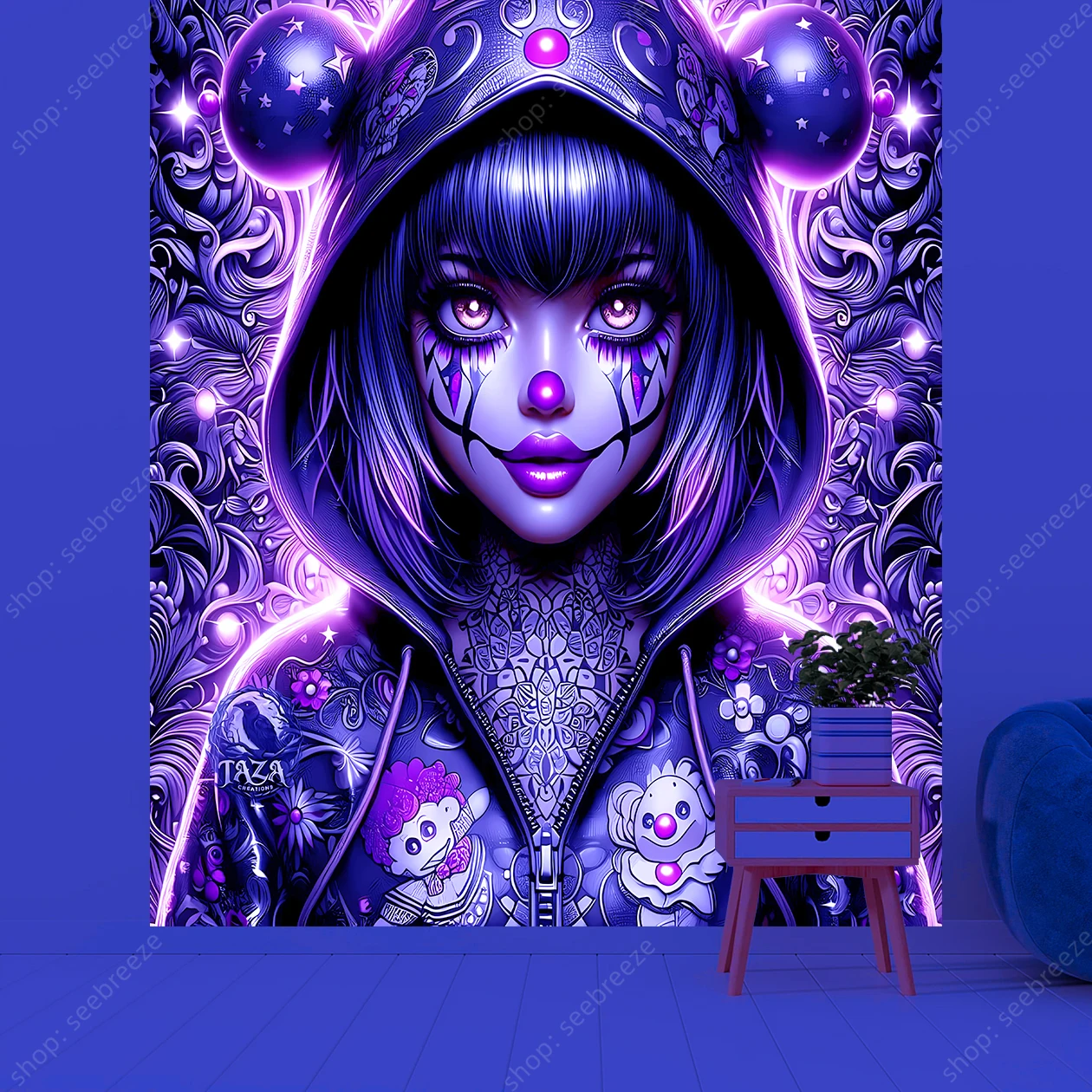 Trippy Girl UV Reactive Poster Tapestry Witchcraft Hippie Wall Hanging Bohemian Mandala Art Aesthetic Kawaii Room Wall Decor