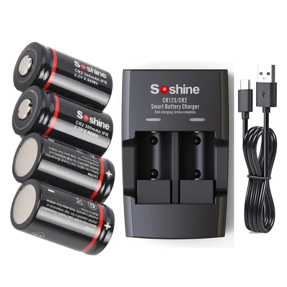 Soshine CR2 15266 300 mAh oplaadbare batterij Slimme LiFePo4-oplader 3,2 V 300 mAh LiFePo4-batterij voor afstandsmeters Rookmelders