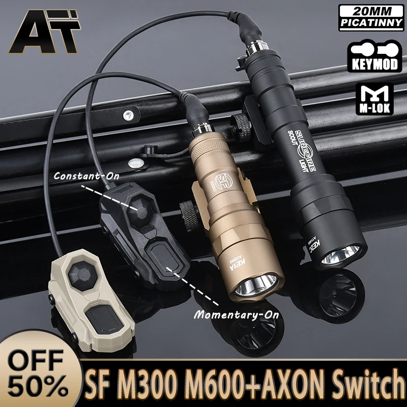 

SF Surefir Tactical Flashlight M300C/M600U 510/600lumens White LED Light AXON Dual Switch Fit 20MM Rail Hunting Weapon Light