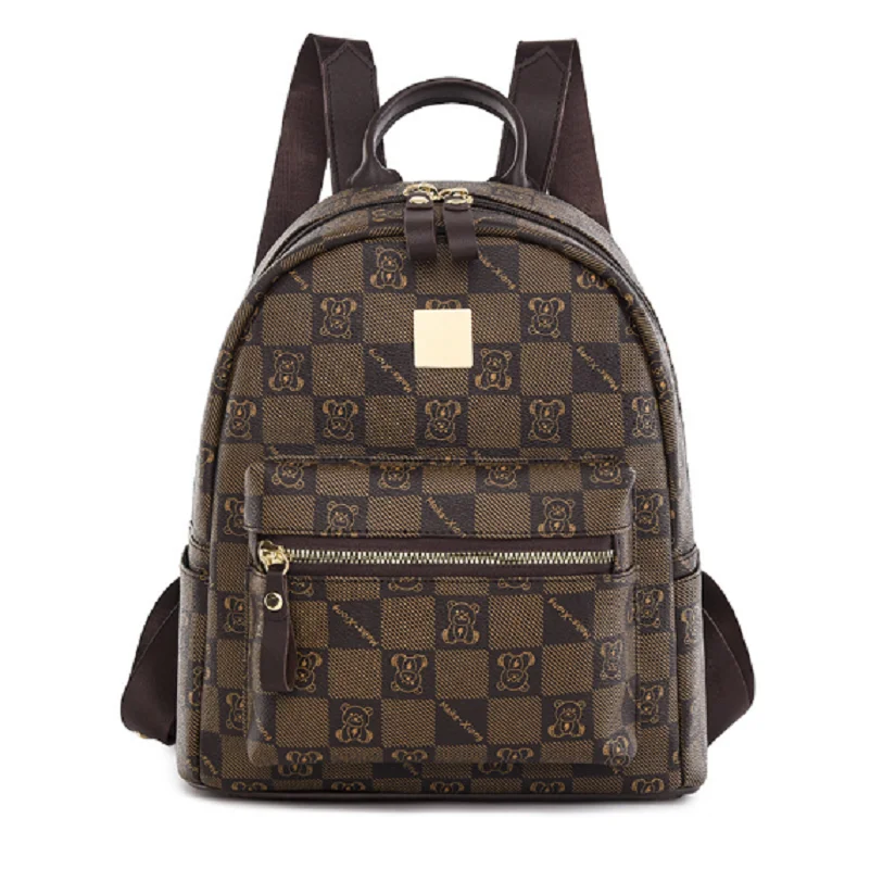 2025 New Women Korean Style Fashion Printed Plaid Leather Backpack Large Capacity School Bags For Teenage Travel Shoulder Bags