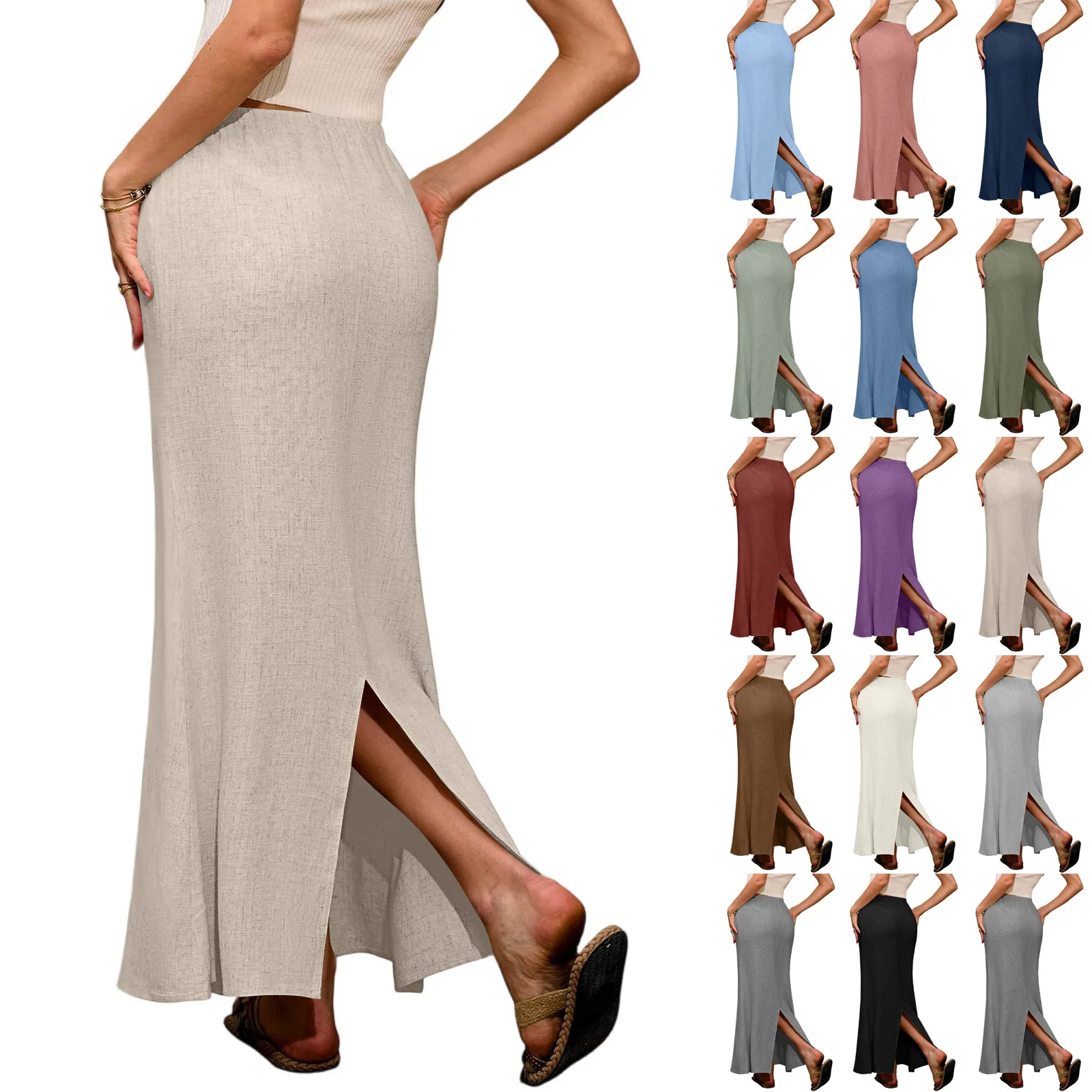 

New Arrival 14 Color Solid Drawstring High Waist Skirt Women 2026 Spring Summer Fashion Slim Bodycon Long Skirts