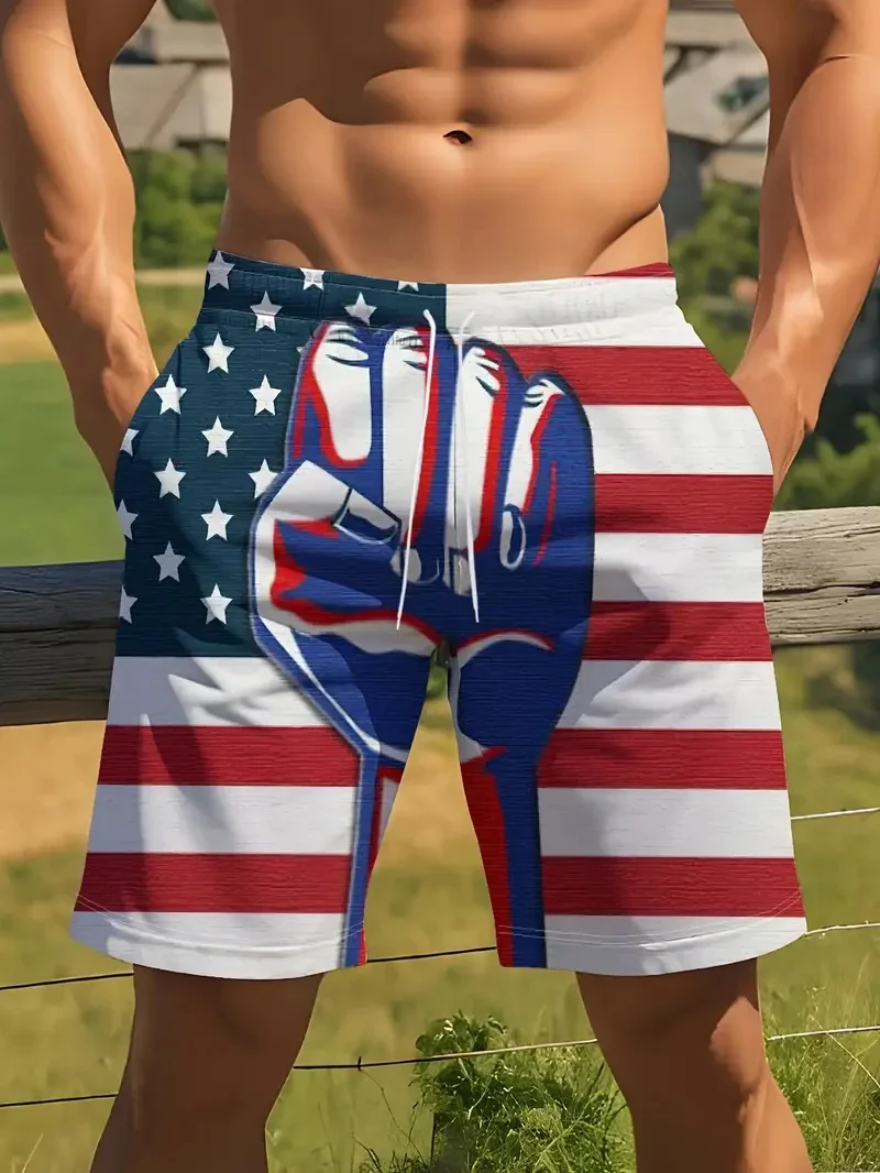 

American Flag Print Swimwear Shorts Unisex Summer Men's Beach Shorts Casual Loose Quick Dry Sport Shorts Y2k Men Short Pant