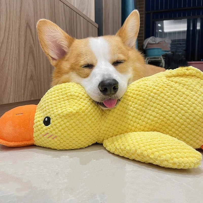 Duck dog toy plush chew resistant durable dog toy with quacking sound teeth grinding relief soft companion for small large dog