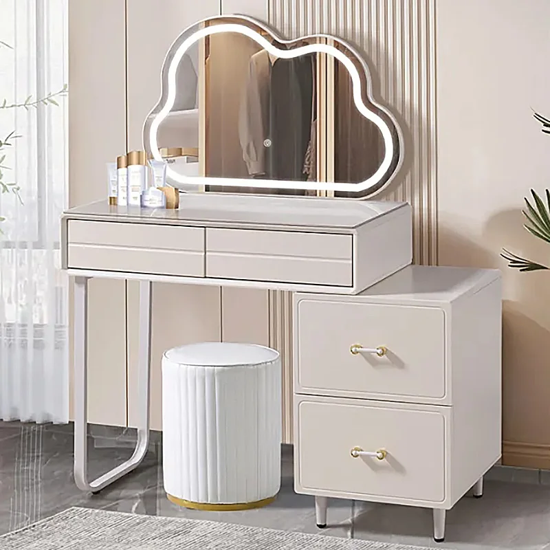 #Wholesale Price Wood Adults Modern Beauty Designs Bedroom Furniture Makeup Vanities Dressing Table with LED Mirror and Stool