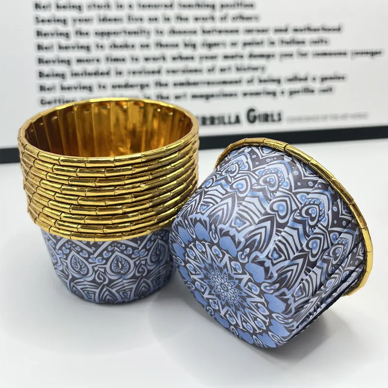 50 قطعة من كب كيك البوهيمي مع أغطية، كوب مافن للاستعمال مرة واحدة، بطانات كب كيك لامعة مقاومة للحرارة لعيد مبارك #5