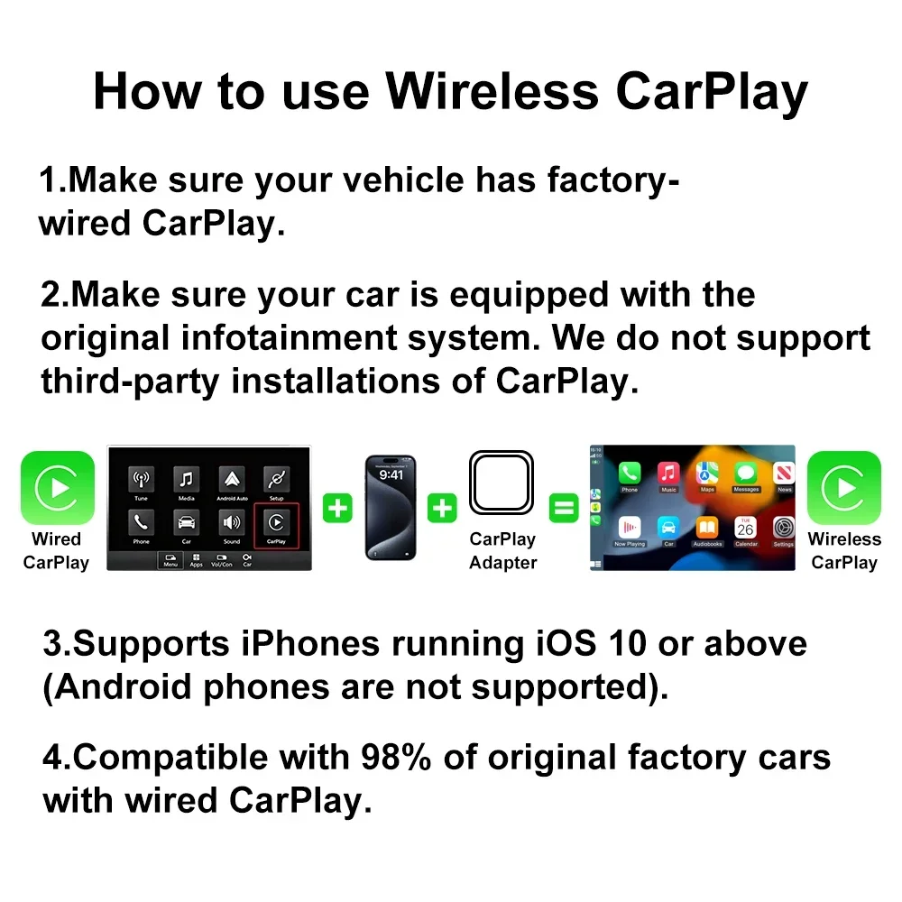 2-in-1 Kabelloser CarPlay-Adapter Kabelgebunden zu Kabellos Dongle für Apple & Android Auto Plug-and-Play Universelles Auto-Zubehör – Detail 13