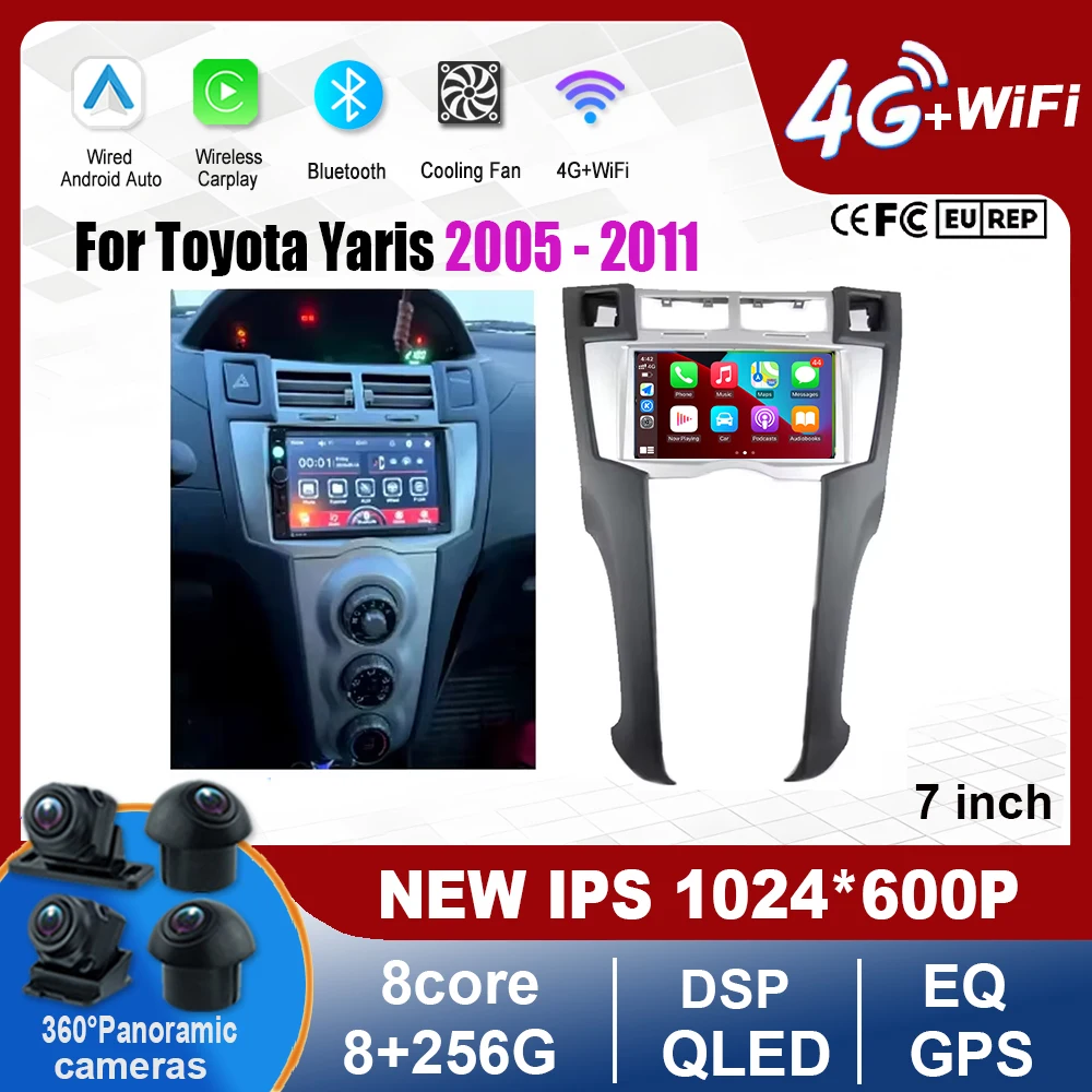 

7 Inch WiFi For Toyota Yaris 2005 2006 2007 2008-2011 Car Radio Multimedia Player Navigation GPS Carplay Android Auto Tools BT