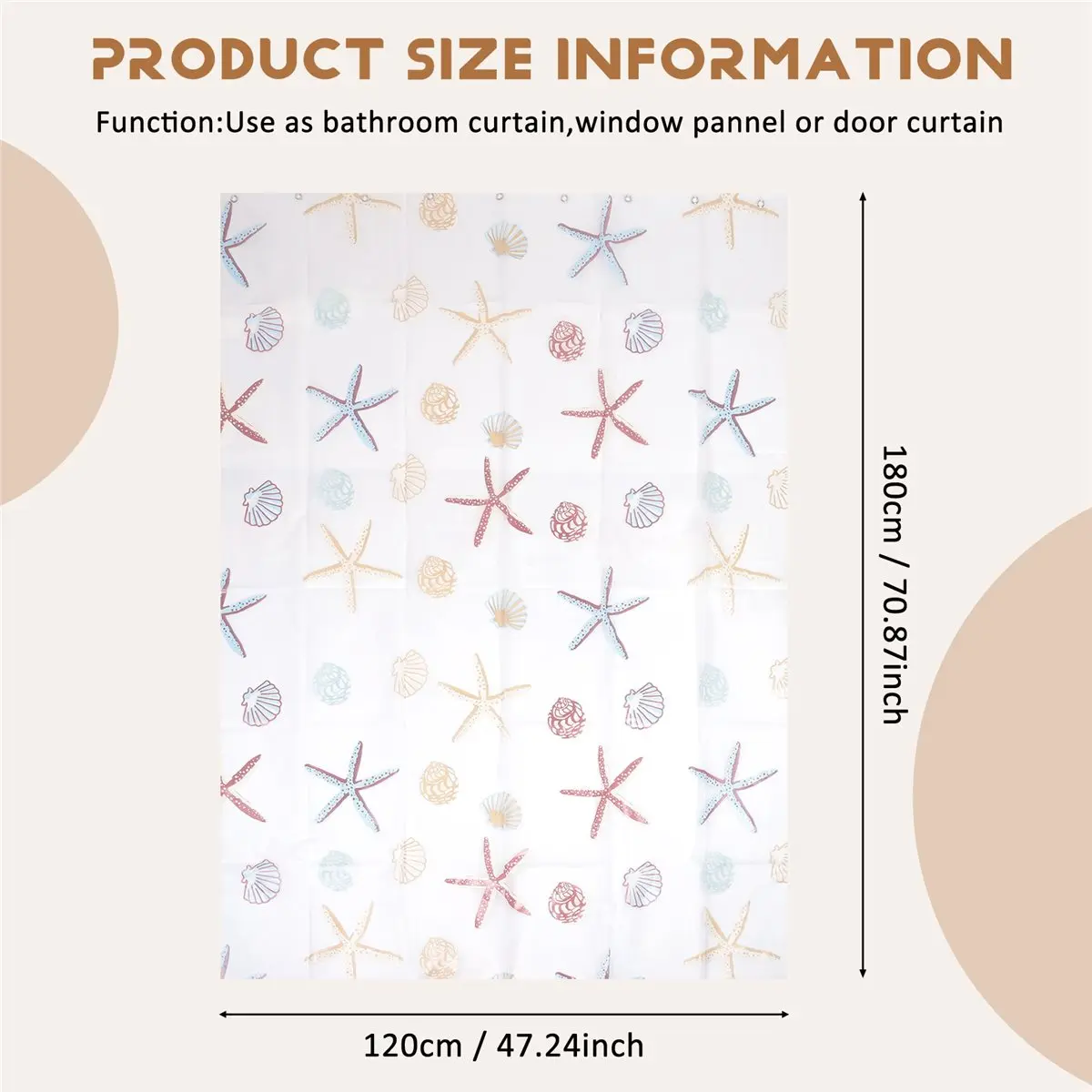 newA10R 120Cmx180Cm Modern Shower Curtain Starfish Partition Seaside Style Waterproof Peva Curtain For Bathroom Shower Room