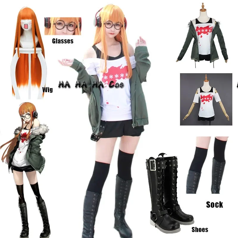أزياء تنكرية لألعاب Futaba Sakura للنساء ، Navi ، شخصية 5 ، هالوين ، مجموعة كاملة ، جديدة