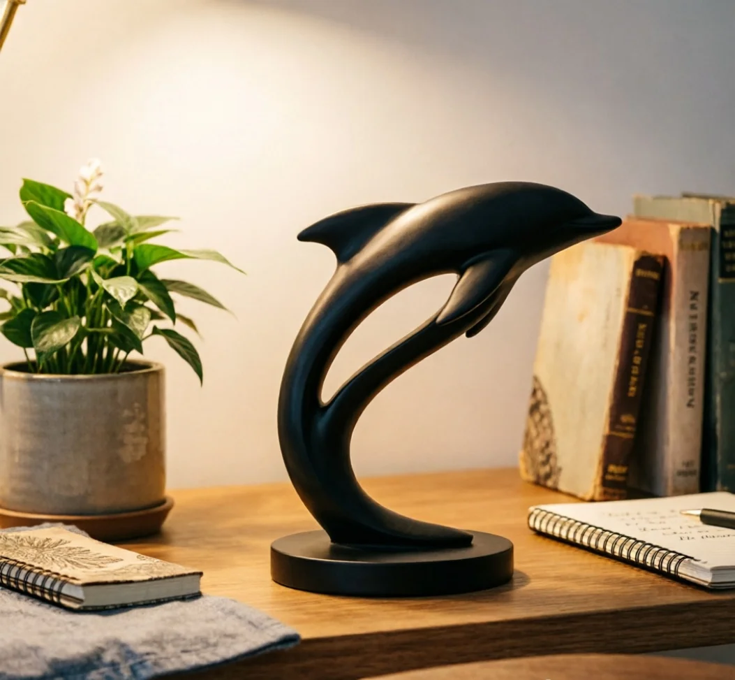 Dynamic Dolphin Statue Curved Form Desk Ornament Nautical Themed Decor Gift for Sea Enthusiasts Compact Size