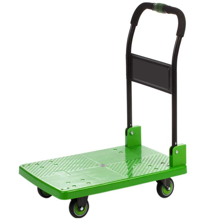 Platform Hand Trucks Industrial Trolley Double Hand Carts Mute Push Carts Green Steel Wheel Heavy Loading Carts