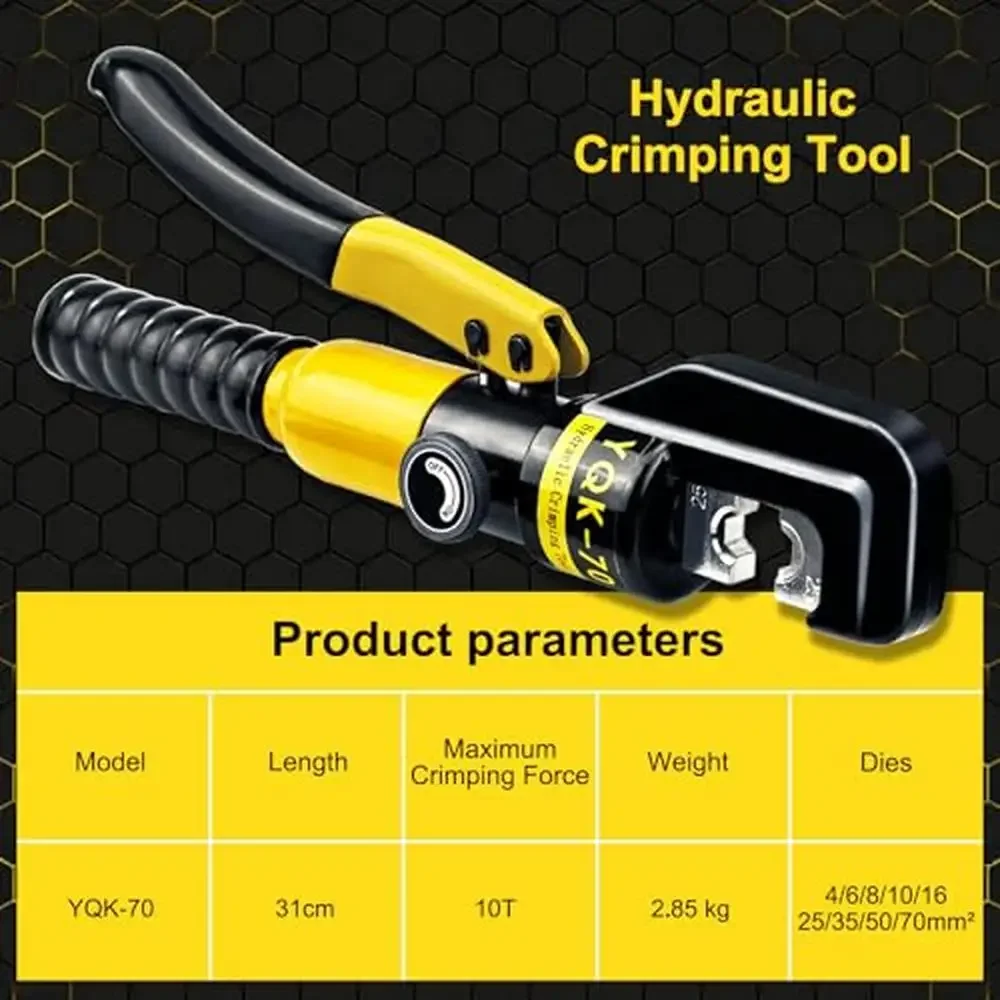 Hydraulic Cable Lug Crimper Tool 10 Ton Crimping Cutter Kit 12 to 2/0 AWG Wire Terminal