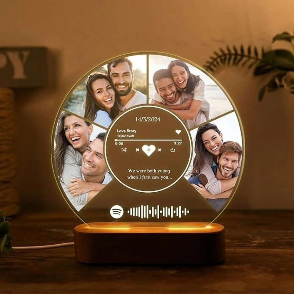 

Valentine's Day Gift Custom Couple Photo Music Code Customized Acrylic Board Plaque Advertisement Desktop Decoration LED Light