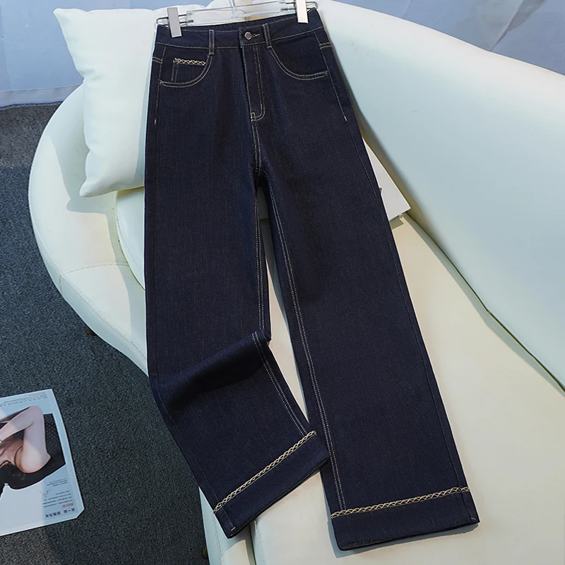

High Waist Loose Fit Straight Leg Jeans Women's Denim Blue Floor-Length Casual Trousers Autumn New Sle Mcaa Brand