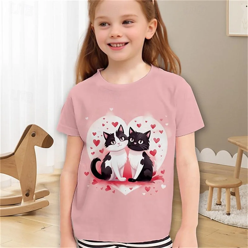 Baby Meisje T-Shirt Zomer Casual Comfortabele Ademende Korte Mouw 3d Bedrukt Leuk Meisjes T-Shirt Kinderkleding