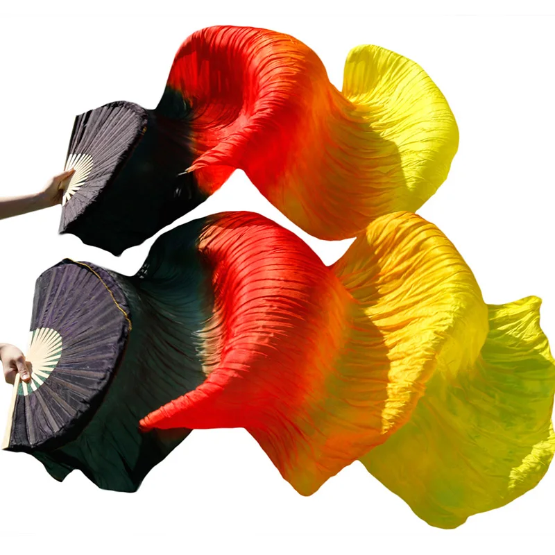 new style Belly dance silk fan 100% Real Silk Long Fans Imitation Silk Handmade Gradient Color Dance Fans Can Be Customized
